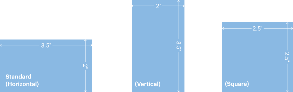 Comparison of Business Card Sizes: Standard, Vertical Portrait, and Square Format